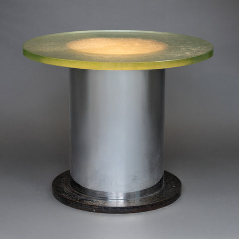 Table basse lumineuse en métal et verre (dalle Saint Gobain)