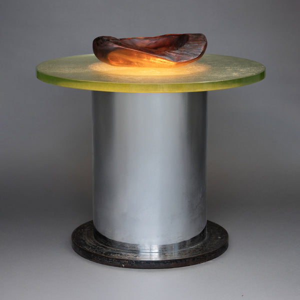 Table basse lumineuse en métal et verre (dalle Saint Gobain)