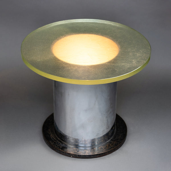 Table basse lumineuse en métal et verre (dalle Saint Gobain)