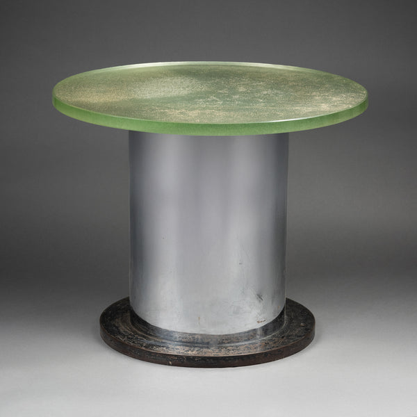 Table basse lumineuse en métal et verre (dalle Saint Gobain)