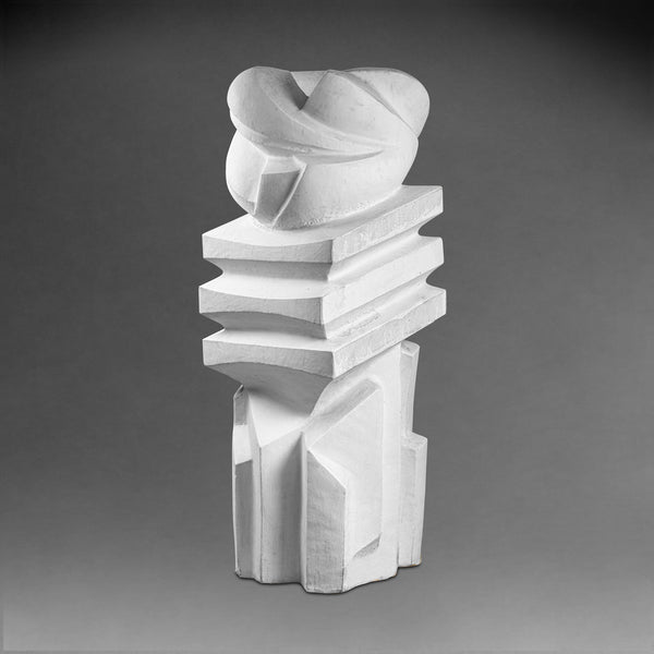 Joelle NEVEU (1944-2007) Totem cubiste - Taille directe sur marbre de carrare