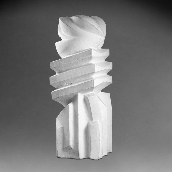 Joelle NEVEU (1944-2007) Totem cubiste - Taille directe sur marbre de carrare