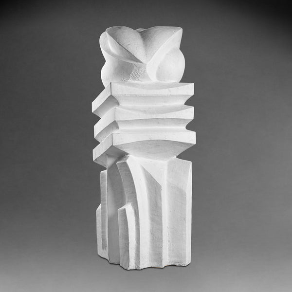 Joelle NEVEU (1944-2007) Totem cubiste - Taille directe sur marbre de carrare