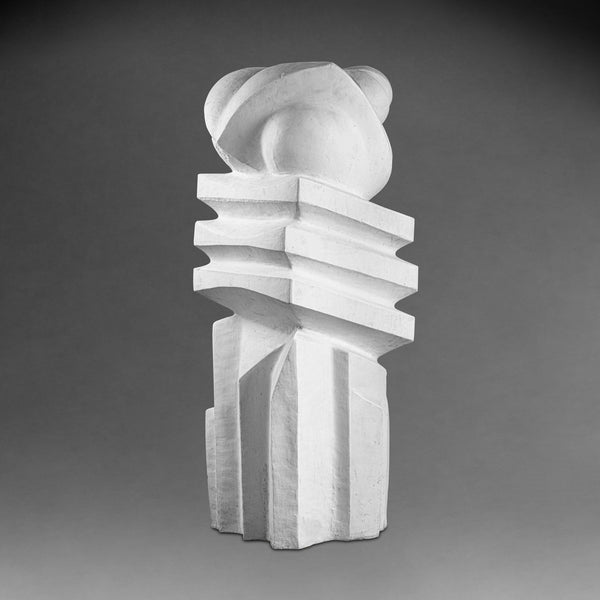 Joelle NEVEU (1944-2007) Totem cubiste - Taille directe sur marbre de carrare