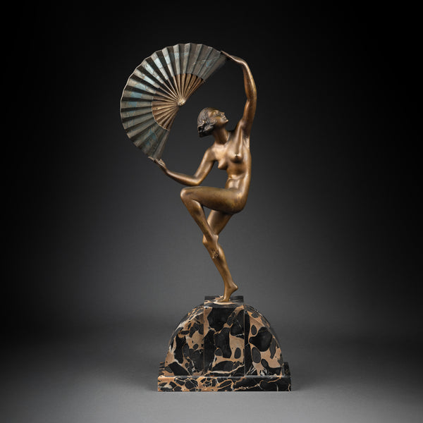 Marcel BOURRAINE Danseuse à l'éventail. Bronze Art Déco