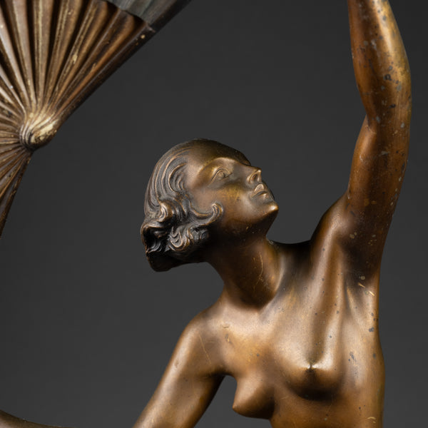 Marcel BOURRAINE Danseuse à l'éventail. Bronze Art Déco