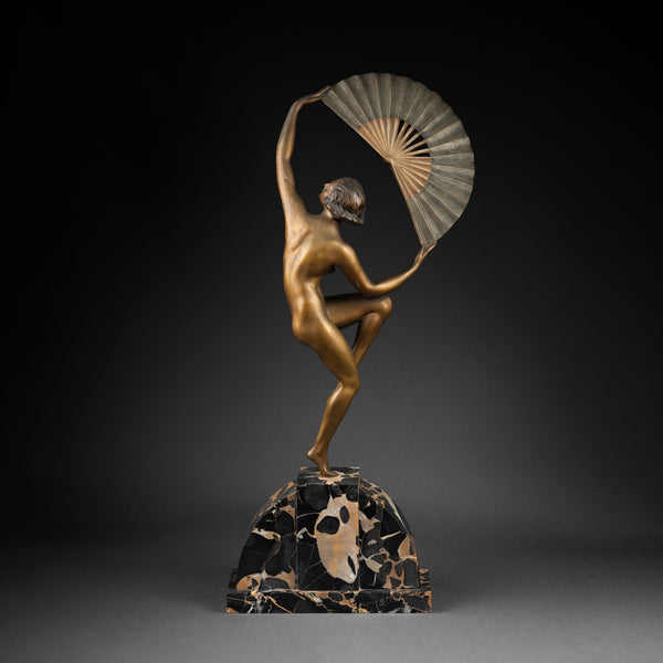Marcel BOURRAINE Danseuse à l'éventail. Bronze Art Déco