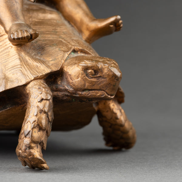 Ernest BARRIAS (1841-1905) 'Enfants à a tortue' bronze doré fin XIXème