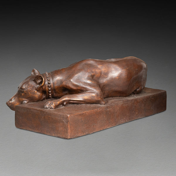 Georges GARDET (d'après) Plâtre monumental d'un dogue couché, patine bronze. Période Art Déco.