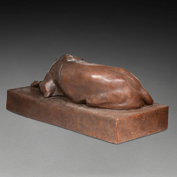 Georges GARDET (d'après) Plâtre monumental d'un dogue couché, patine bronze. Période Art Déco.