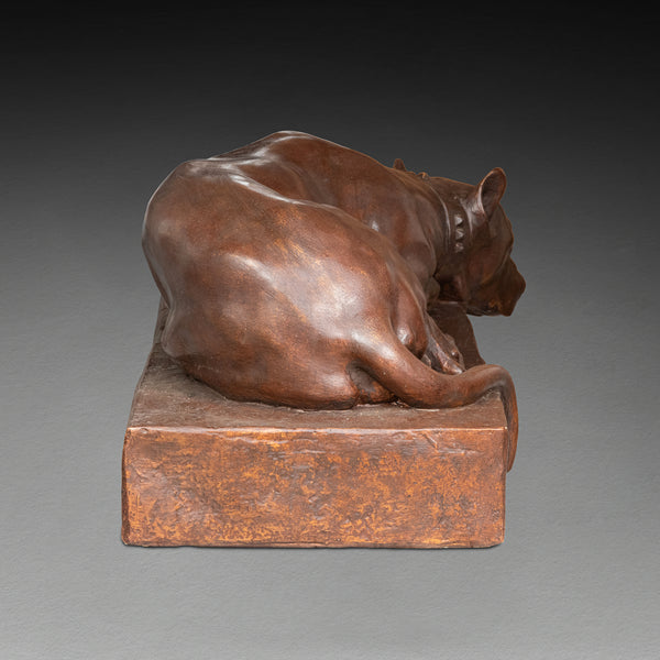 Georges GARDET (d'après) Plâtre monumental d'un dogue couché, patine bronze. Période Art Déco.