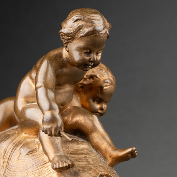 Ernest BARRIAS (1841-1905) 'Enfants à a tortue' bronze doré fin XIXème