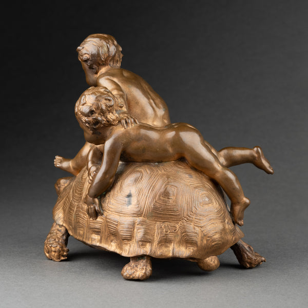 Ernest BARRIAS (1841-1905) 'Enfants à a tortue' bronze doré fin XIXème