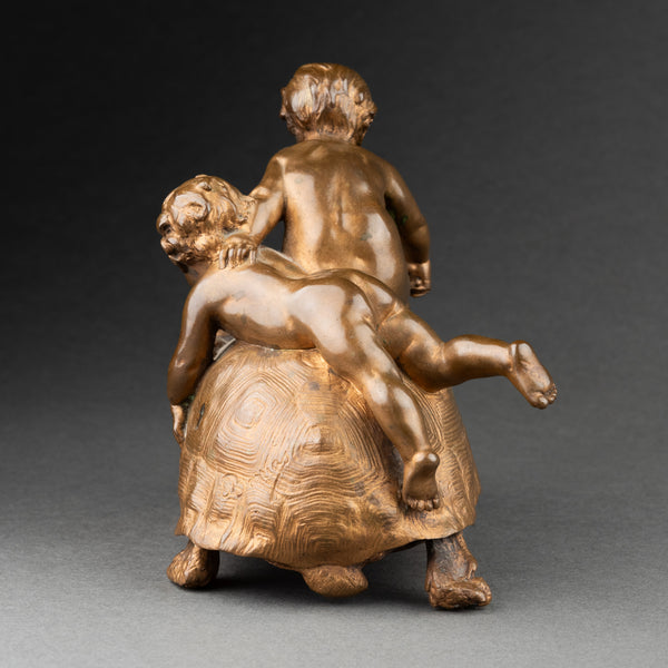 Ernest BARRIAS (1841-1905) 'Enfants à a tortue' bronze doré fin XIXème
