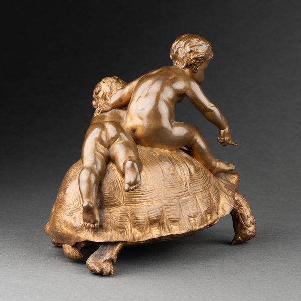 Ernest BARRIAS (1841-1905) 'Enfants à a tortue' bronze doré fin XIXème