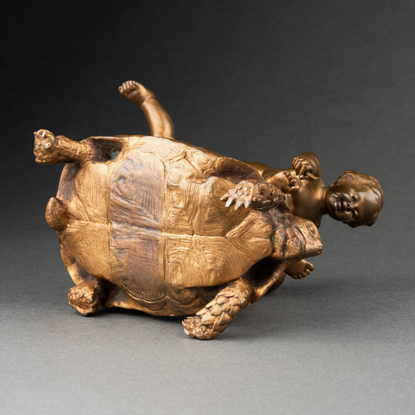 Ernest BARRIAS (1841-1905) 'Enfants à a tortue' bronze doré fin XIXème