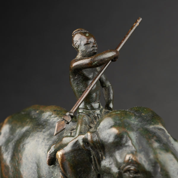Alfred BARYE (1839-1895) 'Cornac sur son éléphant' bronze patiné fin XIXème.