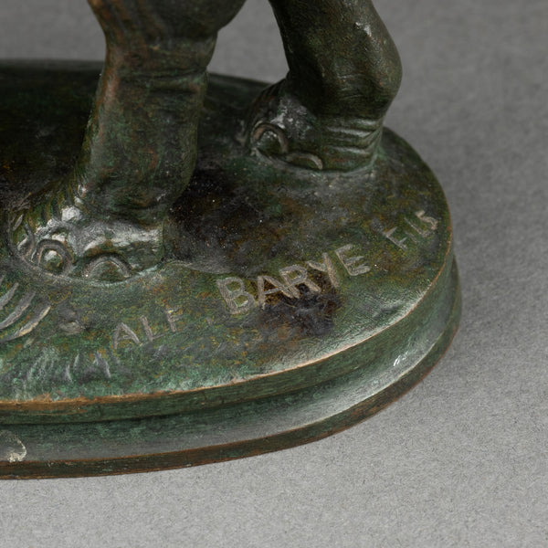 Alfred BARYE (1839-1895) 'Cornac sur son éléphant' bronze patiné fin XIXème.