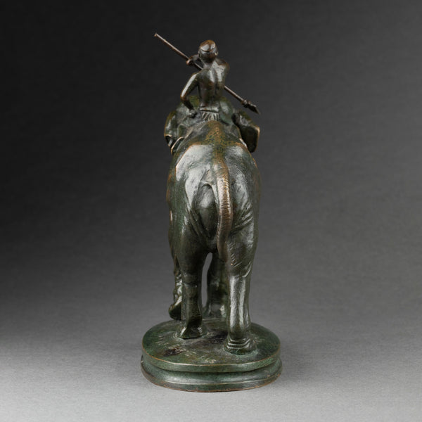 Alfred BARYE (1839-1895) 'Cornac sur son éléphant' bronze patiné fin XIXème.