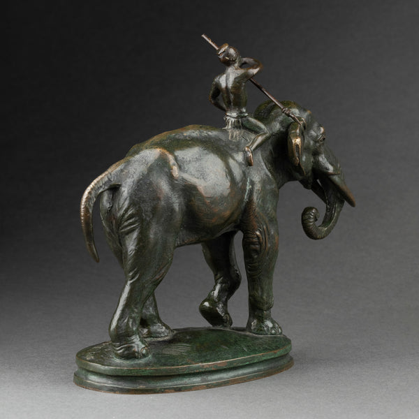 Alfred BARYE (1839-1895) 'Cornac sur son éléphant' bronze patiné fin XIXème.