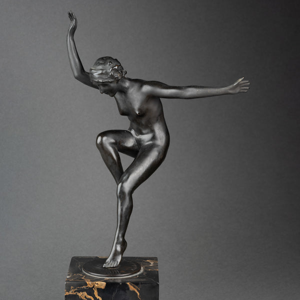 Paul De BOULONGNE (1863-1938) - Dancer on one foot. Patinated bronze, Art Deco period.