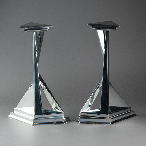 Salvador DALI (1904-1989) 'Castor and Pollux' Pair of silver-plated candlesticks
