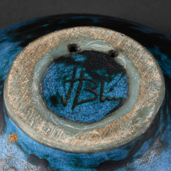 Jacques BLIN (1920-1995) Grande coupe ronde céramique émaillée bleu/noir