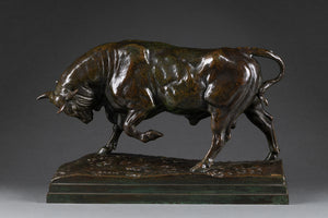 Antoine Louis BARYE (1790-1871) Standing bull (second version) - Patinated bronze - F. Barbedienne cast with gold stamp.