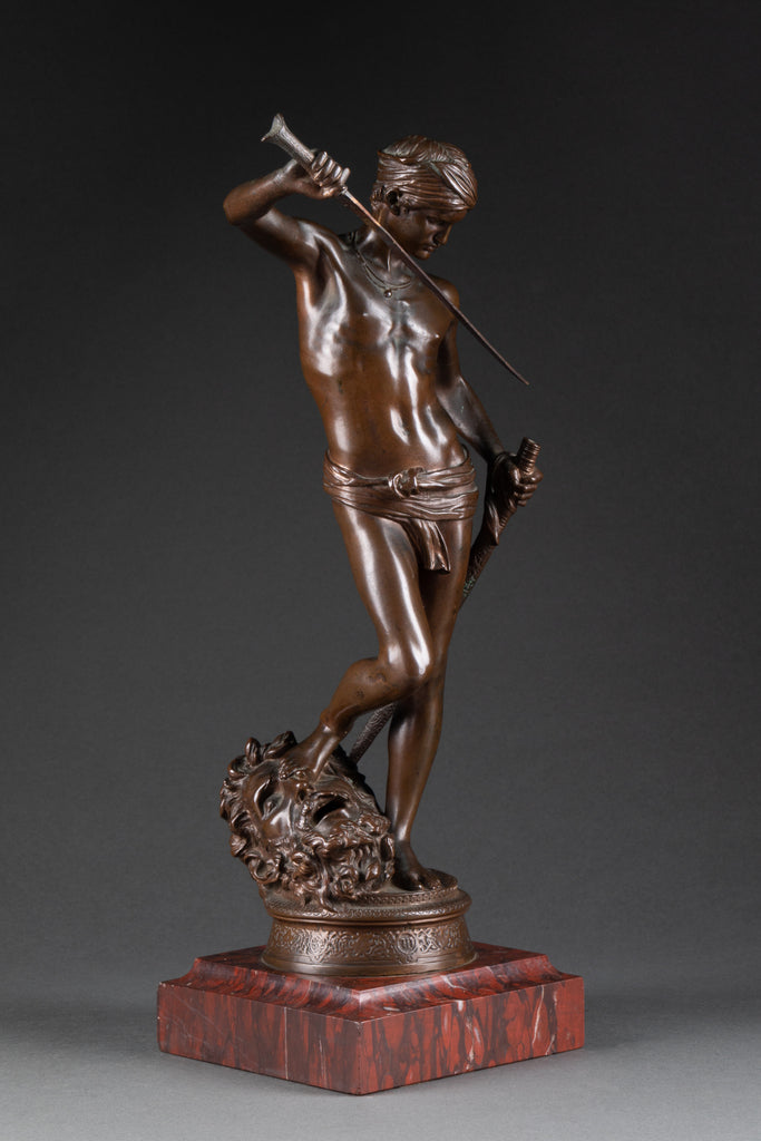 Antonin MERCIE (1845-1916) - David vainqueur de Goliath (petit modèle) Bronze fin XIXème, fonte F. Barbedienne.