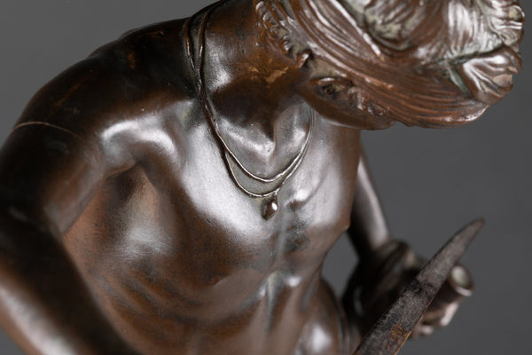 Antonin MERCIE (1845-1916) - David vainqueur de Goliath (petit modèle) Bronze fin XIXème, fonte F. Barbedienne.