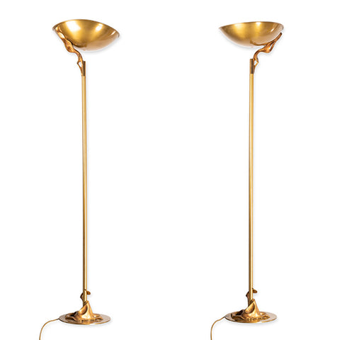 Pair of glazed gilt bronze floor lamps bearing a "L.G" label for Lucien Gau