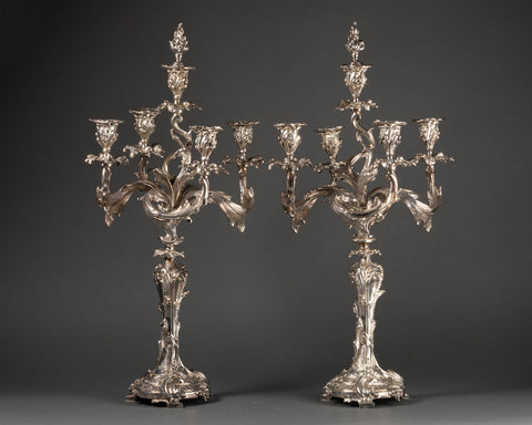 Pair of silvered bronze candlesticks - stamped 'ANVERS' - Late 19th century.