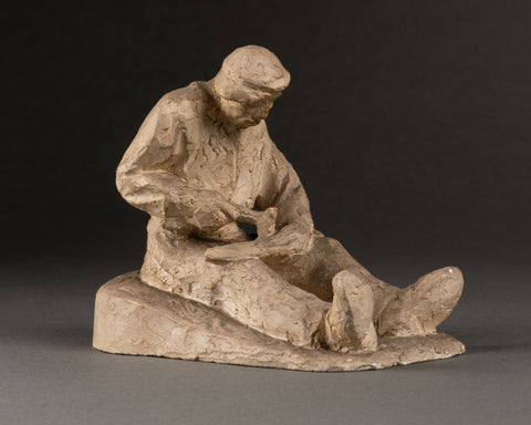 Gaston SCHWEITZER (1879-1962) Man working on metal - Small patinated workshop plaster signed and dated 1956.