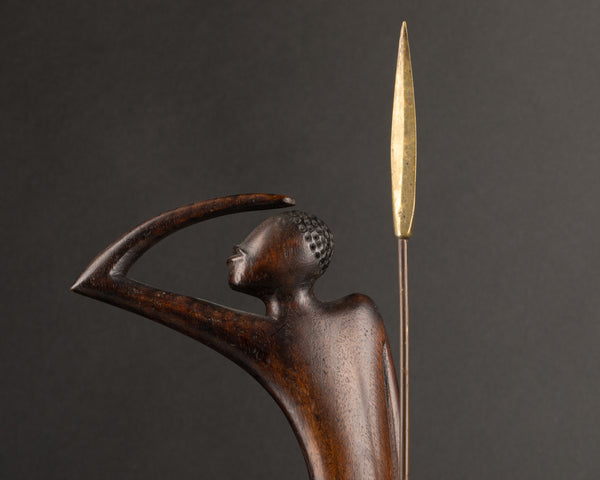 Karl HAGUENAUER (1898-1956) 'Guerrier Masaï à la lance' - Bois et Cuivre - Période Art Déco