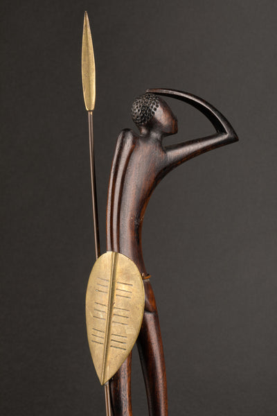 Karl HAGUENAUER (1898-1956) 'Guerrier Masaï à la lance' - Bois et Cuivre - Période Art Déco