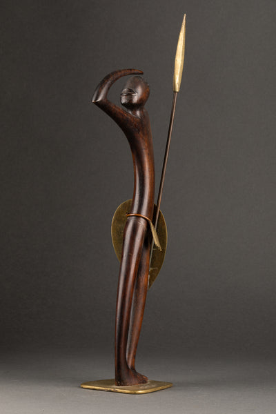 Karl HAGUENAUER (1898-1956) 'Masai warrior with spear' - Wood and Copper - Art Deco period