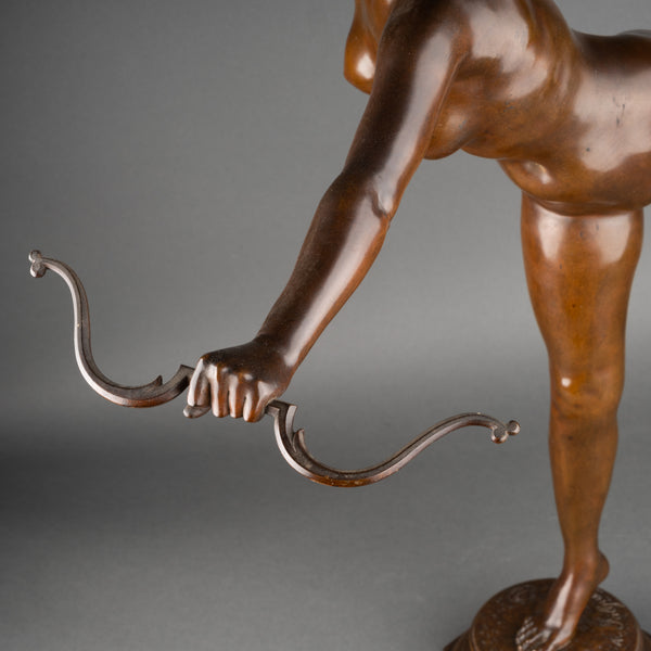 Alexandre FALGUIERE (1831-1900) Diane archery - Patinated Bronze. Art Nouveau Period. Thiebaut Frères cast.