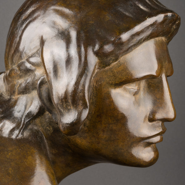 Constant ROUX (1865-1929) Gladiator bust, Patinated bronze, Art Deco period.