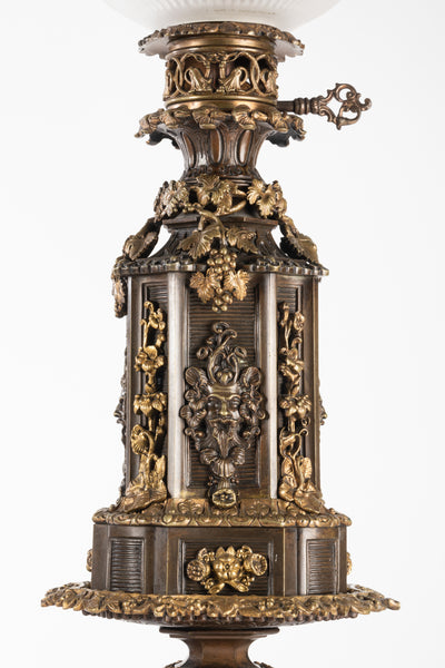 Paire de lampe à pétrole en bronze sur piedestal - Epoque Napoléon III. - Collection's - Romain & Henri Hayat