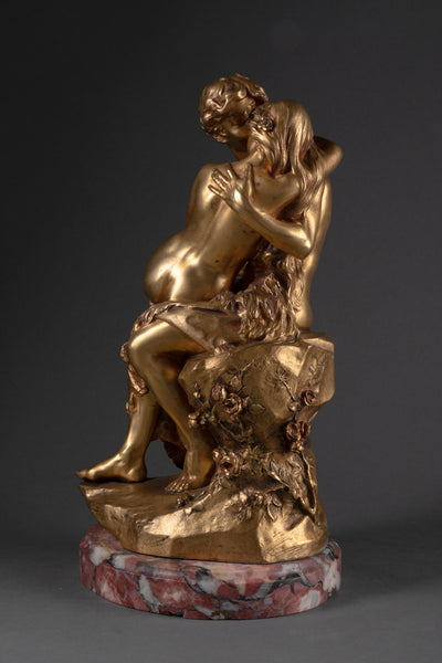 Lucien ALLIOT (1877-1967) Le Baiser - Rare épreuve en bronze doré