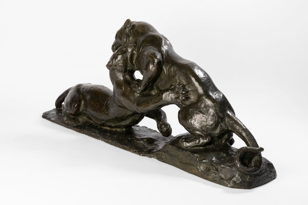 Henri Robert HUSSET (1908-1984) « Lionnes combattant » Bronze patiné - Collection's - Romain & Henri Hayat