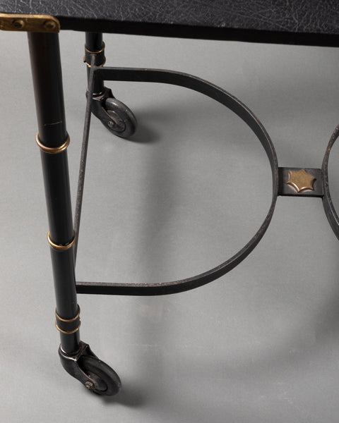 Jacques ADNET (1900-1984) Metal and black leatherette trolley, circa 1950 