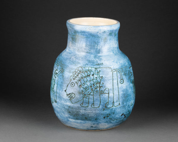 Jacques BLIN (1920-1995) Vase with lions - Painted ceramic. Circa 1950