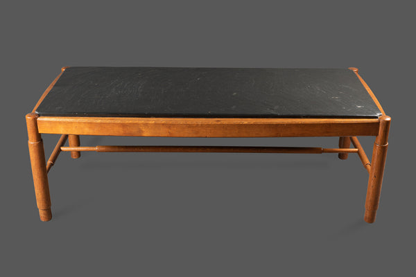 Grande Table basse bois et plateau ardoise - Années 1950. - Collection's - Romain & Henri Hayat