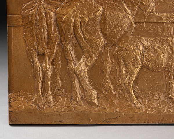 Roger GODCHAUX (1878-1958) Pallefrenier and his horses - Bronze plaque - Art Deco period