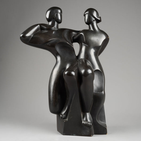 Michel GUYOT (1936) - Couple of stylized characters, Patinated bronze, circa 1980.