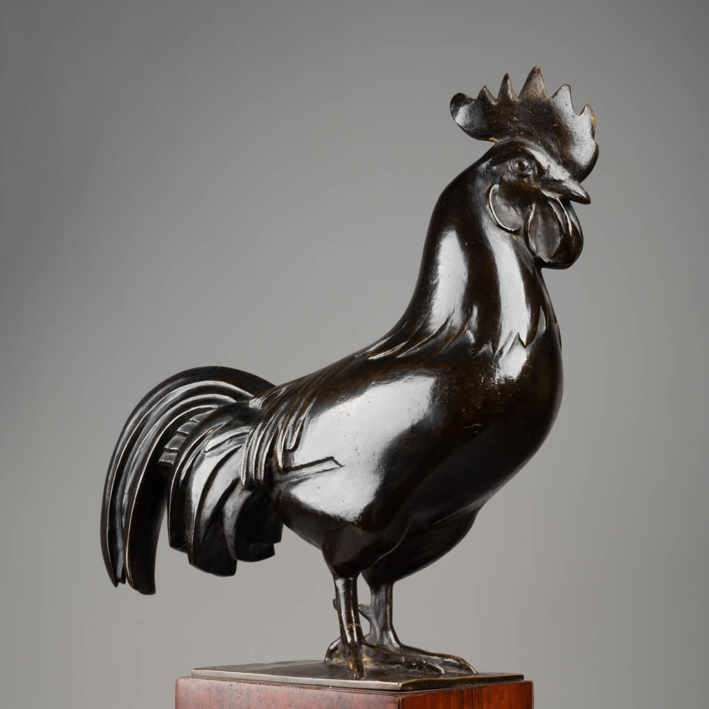 Artist Rispal C. M. RISPAL - Le Coq - Bronze patiné, période Art Déco.