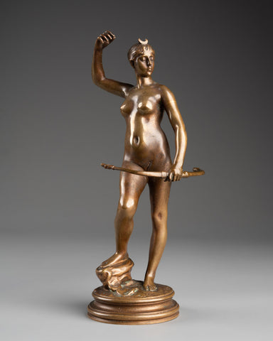 Alexandre FALGUIERE (1831-1900) Diane with bow (rare small model) - Patinated bronze