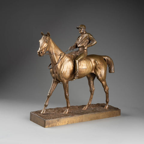 Joseph CUVELIER (1833-1870) Jockey on horseback - Bronze with bronze patina. H. Luppens&Cie Cast. End of the 19th century.
