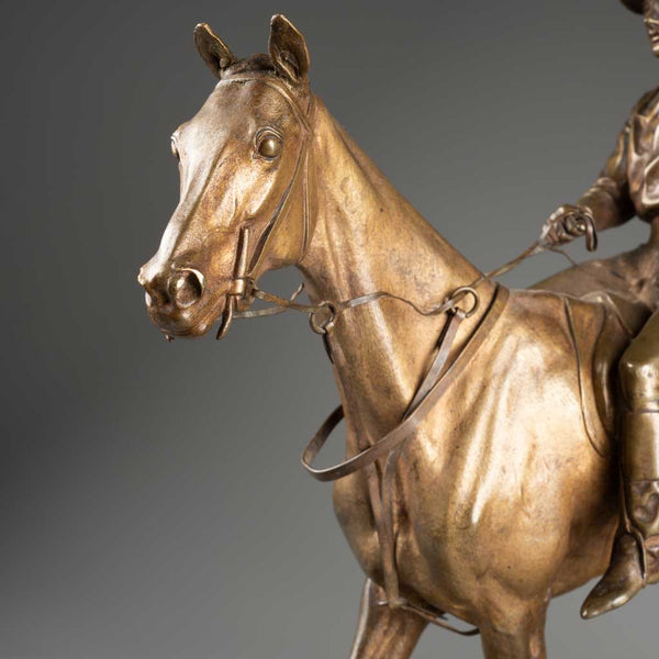 Joseph CUVELIER (1833-1870) Jockey à cheval - Bronze à patine mordorée. Fonte H. Luppens&Cie fin XIXème siècle.